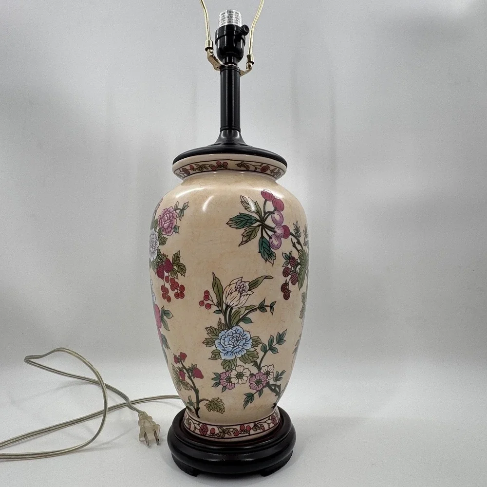 Chinoiserie Floral Ginger Jar Table Lamp with Crackle Glaze